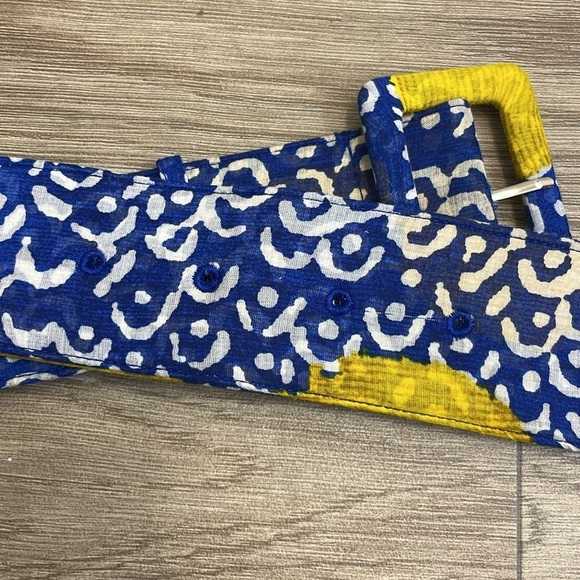 Samantha Sung Blue & Yellow Wavy Dotted Print Fabric Belt main image 6